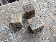 Lot Of 3 Vintage/Antique Wooden Alphabet Letter Animal Toy Blocks As Is