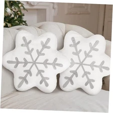  2 Pcs Snowflake Pillow Winter Throw Pillows Decorative Sherpa White Gray