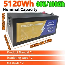 48V 100Ah LiFePO4 Lithium Battery 5120Wh BMS Deep Cycles For Solar RV Off-grid