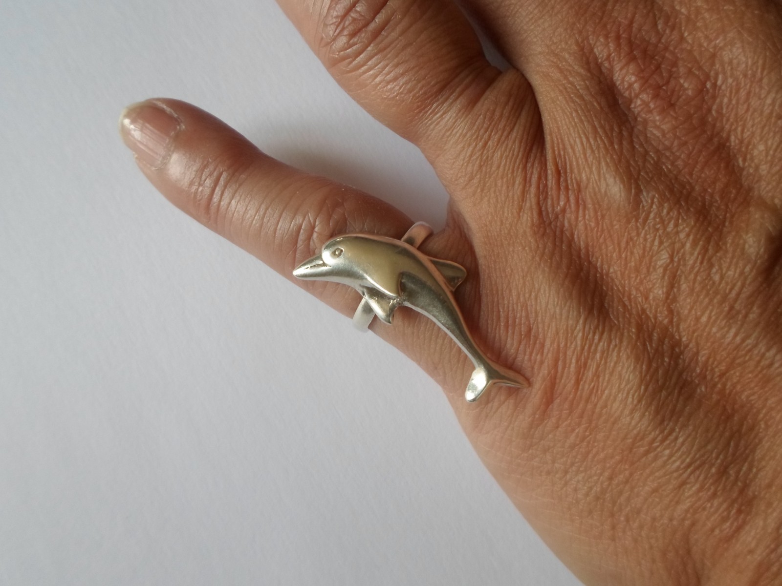 solid silver ring, bottlenose dolphin, size 52 - image 1