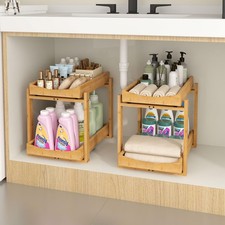 Bamboo Under Sink Organizer and Storage, 2 Pack Pull Out Cabinet Organization...
