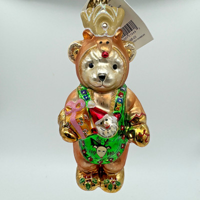 Christopher Radko Muffy Red-Nosed ReinBear Glass Ornament  NEW w/ Tag