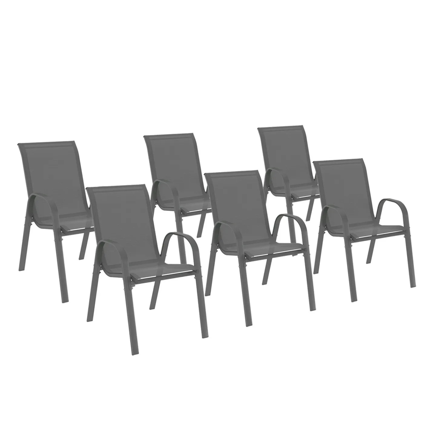 Chaises de jardin empilables LYMA en textilène résistant pour terrasse | Lot de 6