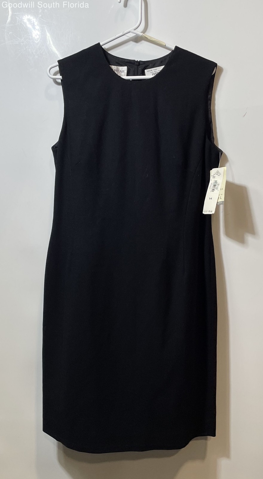 Jones Wear Womens Black Wool Sleeveless Back Zip Shift Dress Size 14 With Tags