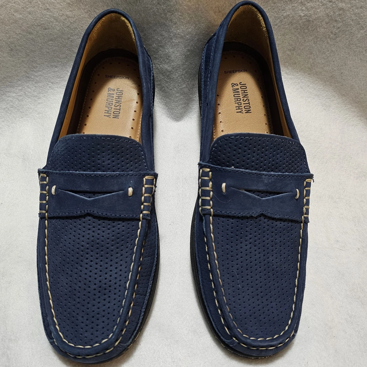 Johnston & Murphy Shoes Men 10M Sheepskin Derby Navy Blue Business Casual Shoes Johnston & Murphy Blue Dress Shoes for Men for sale | eBay main image 3