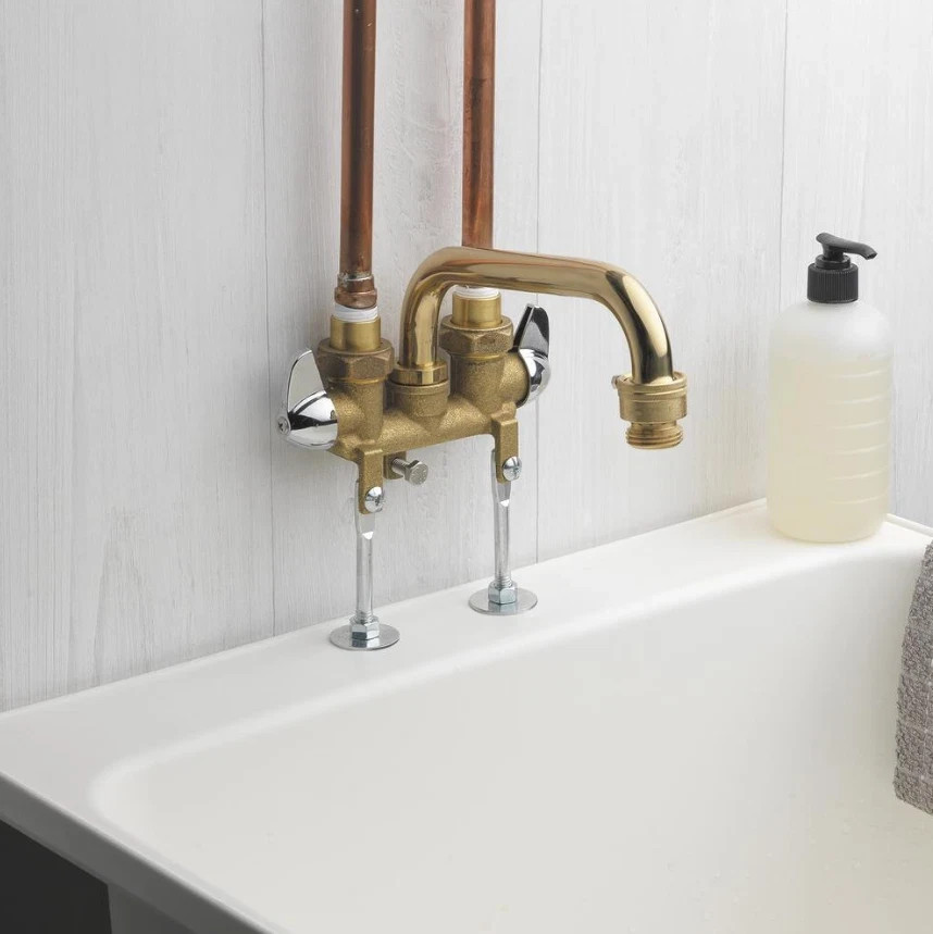 Plumb Works Two Handle Brass Laundry Utility Sink Faucet Home Remodel DIY Tools