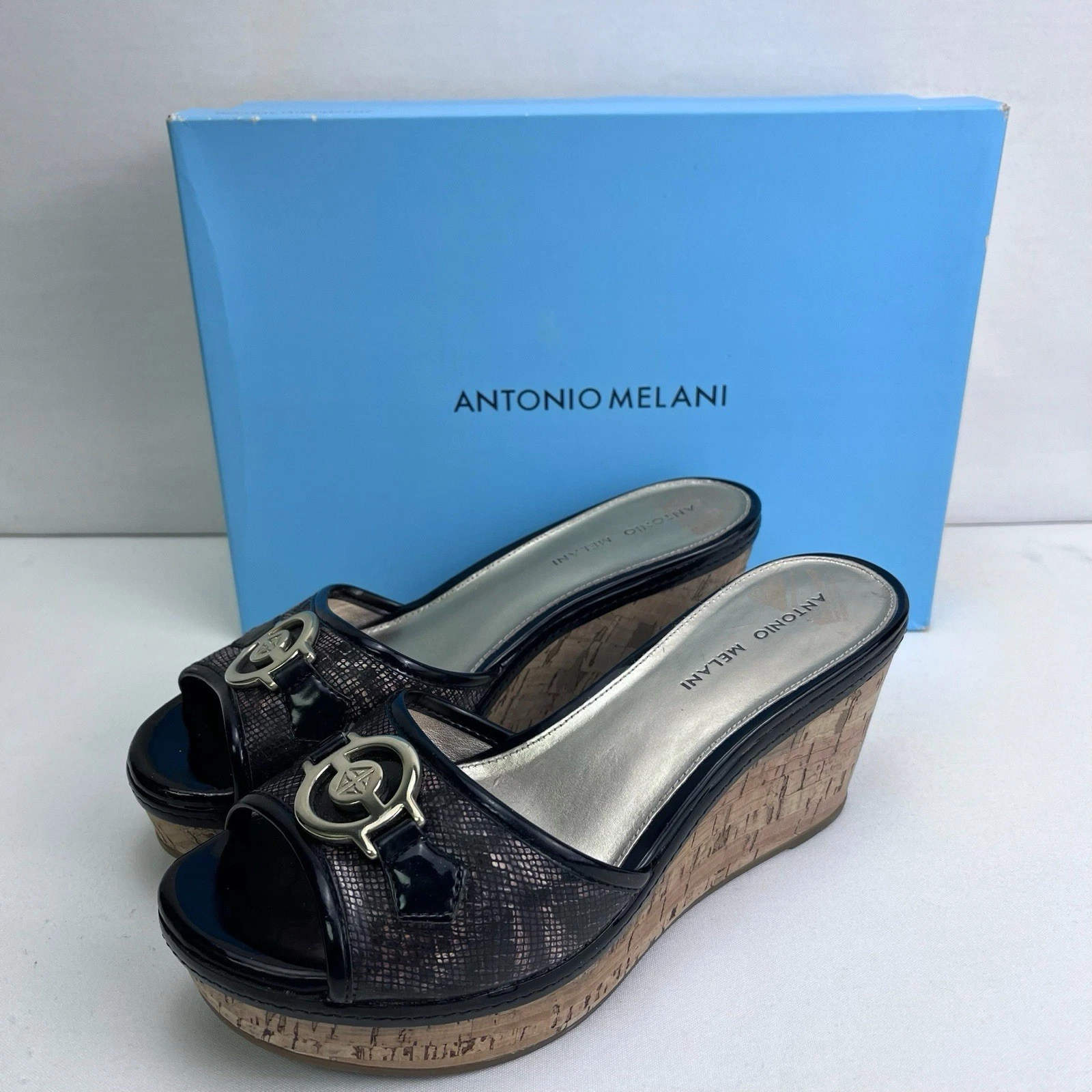 ADIDAS Sandali donna Antonio Melani zeppa slide misura 6 5 M tacco nero oro scarpe