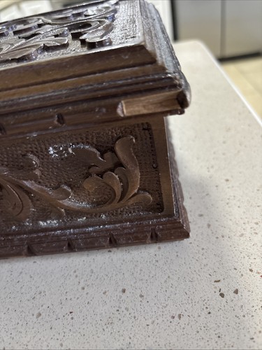 Asian Carved Wooden Jewelry Box 10.5” X 4.25” X 7” Free Shipping - Picture 4 of 11