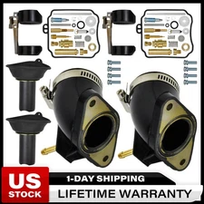 2X Carburetor Rebuild Kit + Intake Manifold For Yamaha V Star 650 XVS650 98-16