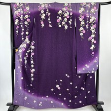 JAPANESE KIMONO FURISODE PURPLE 162cm 5 ft 4 in PURE SILK B1312