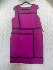 Nine West Sleeveless Magenta Dress With Black Geometric Stri Nine West Sleeveless Magenta Dress With Black Geometric Stri