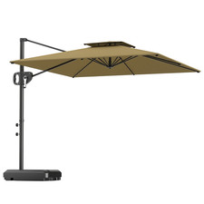 Outsunny Garden Cantilever Parasol w/ Weighted Base Tilt Crank Khaki