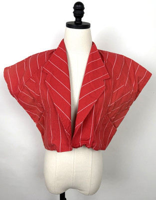 Vintage Bolero Jacket Womens Large Sun Faded Salmon Red Stripe Cropped 80s 90s
