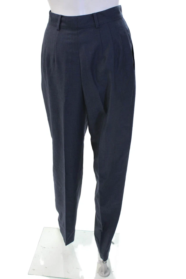 Pantalones de vestir Burberrys para mujer azul oscuro 100 % lana merino botón talla 2 Foto 3 de 4