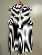Boston Proper Striped Sleeveless Zip-Up Cotton Blend Stretch Womens Dress XL NEW