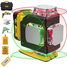 Laser Level,Red/Green 4x360° Cross Line laser level with 12V Rechargeable Bat...