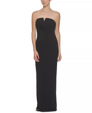 Calvin Klein Strapless Gown 2 Black V-Notch Scuba Crepe Floor Length Back Slit