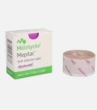 *1-Pack* Molnlycke Mepitac Soft Silicone Tape Safetac 0.8" x 3.3 Yards 298300