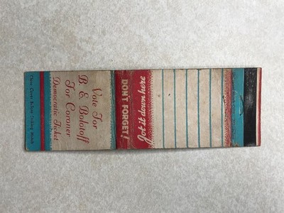 R263 Matchbook Cover Vote Democrat B. E. Bolotoff for Coroner