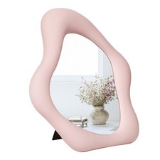 Pink Wall Mirror, Table Mount Vanity, 10 L x 8.8 W, Small, Portable, Makeup