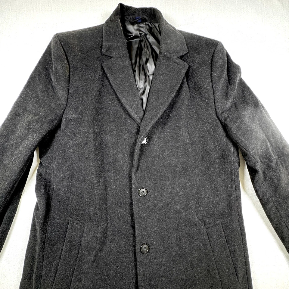 Hathaway Platinum Mens 44L Black Wool Cashmere Overcoat Long Coat Italy Fabric - Image 3 of 4