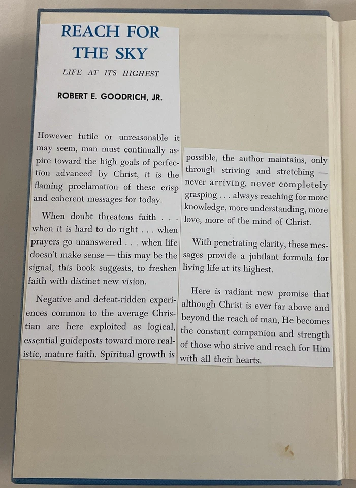 Reach for the Sky, Life at Its Highest by Robert Goodrich HC 1960 FH Revell Co - Image 4 of 4