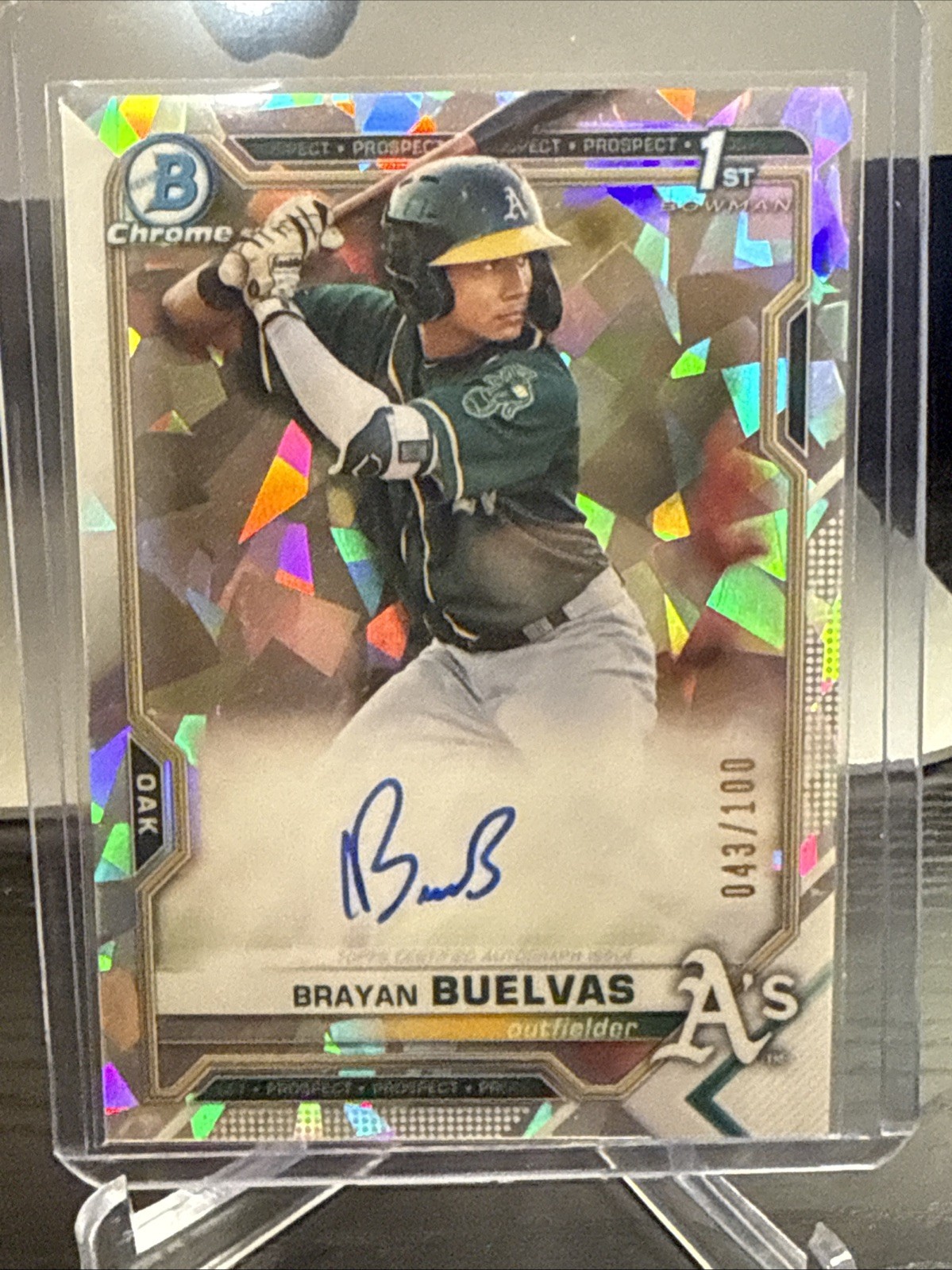 2021 Bowman Chrome Brayan Buelvas 1st Atomic Auto 043/100 Athletics