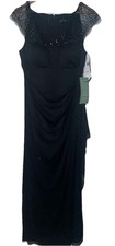 DJ Jaz Black Beaded Evening Dress Size 14 NWT Formal Mesh Overlay Rhinestone