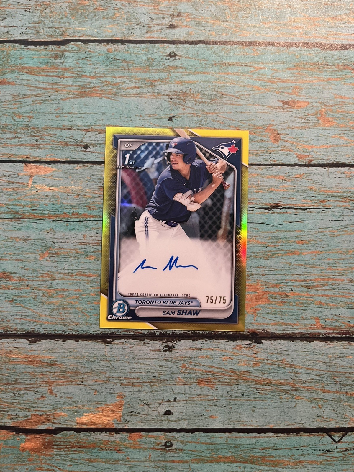 2024 Bowman Chrome 1st Sam Shaw Auto Yellow 1st Bowman Book End 75/75