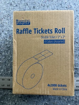 Raffle Tickets Roll 8000 Count 2x2 Double Stub 4 Colors New Sealed Box 