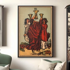 3 of Cups Tarot Card Canvas/Poster Wall Art - Psychic Painting Print