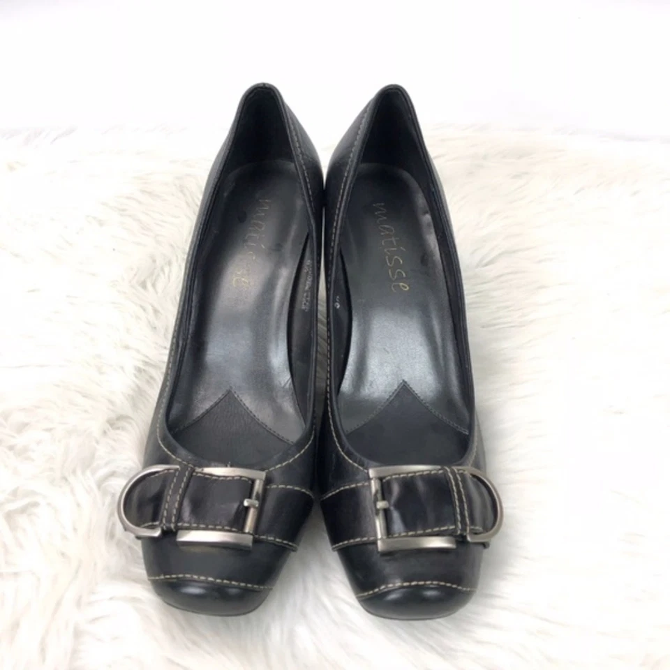 Matisse 8.5 Womens Black Leather Kary Buckle Square Toe Heels - Image 3 of 4
