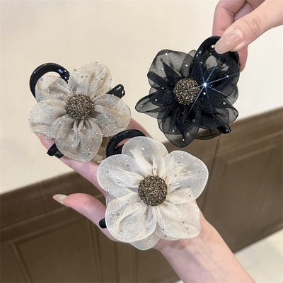 Elegante Netz Haarspangen für Frauen Strass Blumen Design für Half Up Styles