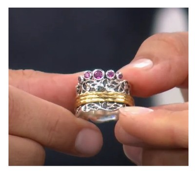 LiPaz Sterlingsilber zweifarbig strukturiert Rhodolith Krone Spinner Ring, Größe 8