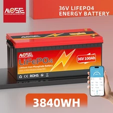 36V 100Ah Golf Cart LiFePO4 Bluetooth Lithium Battery 200A BMS RV Solar Motor