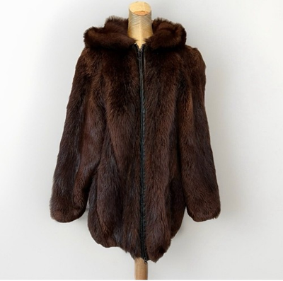 #ad #ad Beautiful Genuine Beaver Bomber Fur Coat With Hood Real Fur $700.00