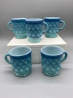 Vintage 1960s-70s Anchor Hocking Fire King Blue Kimberly Diamond Mugs Set of 5