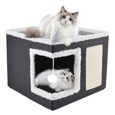 Cat Bed for Indoor Cats Cube House,Large Covered Cat Beds Cave  Furniture wi...