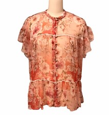 Johnny Was 100 Silk Sheer Floral Top Blouse Cottagecore Fairy Boxy Fit Sz S