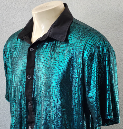 Camisa Mod Disco Estampado en Piel de Serpiente Hipster Retro con Botones Frontal Hombres XL - Imagen 4 de 6