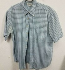 John Ashford Men's Buttondown Short Sleeve Shirt, Blue Striped, Large**STAINED**