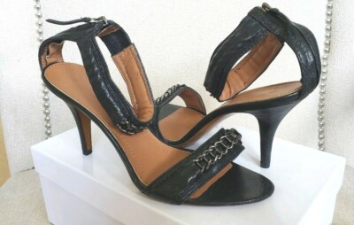 NEW $630 GIVENCHY BLACK ANTIGONA LEATHER ANKLE STRAP ZIP SANDALS 3'' HEEL 39.5