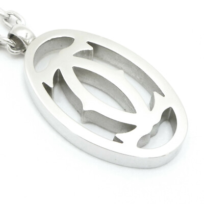 Auth Cartier Rhodium Finish Double C Key Ring Bag Charm T1220157