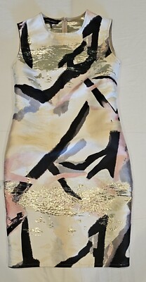 Ming Wang Metallic Foil Pink Abstract Print Sheath Dress Size XS