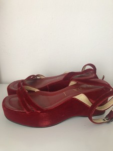 prada red velvet shoes