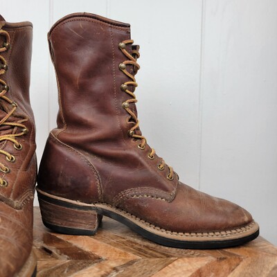 GEORGIA BOOT 8M USA BROWN LEATHER LACE UP KILTIE WESTERN  display picture 1