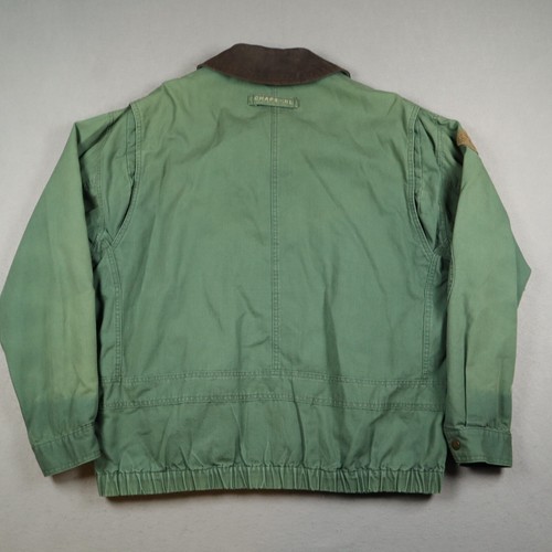 Chaps Ralph Lauren Green Bomber Jacket Men's Large Full Zip Leather Collar Patch - Picture 14 of 17