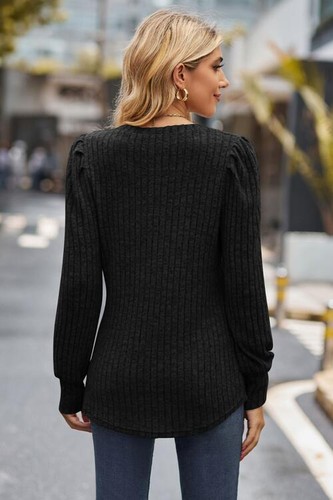 Ribbed Round Neck Long Sleeve Knit Top - Picture 6 of 24