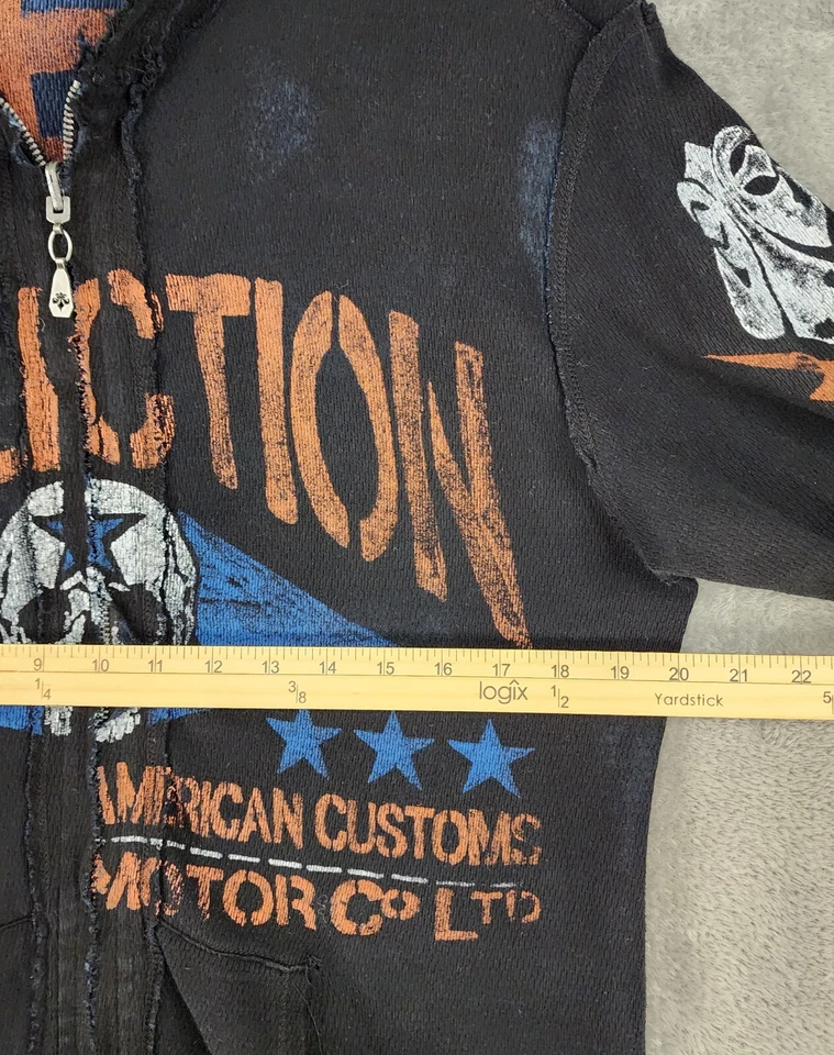 Sudadera con Capucha Reversible Affliction Para Mujer Mediana Negra Azul Calavera Cremallera Completa Manga Larga Foto 4 de 4