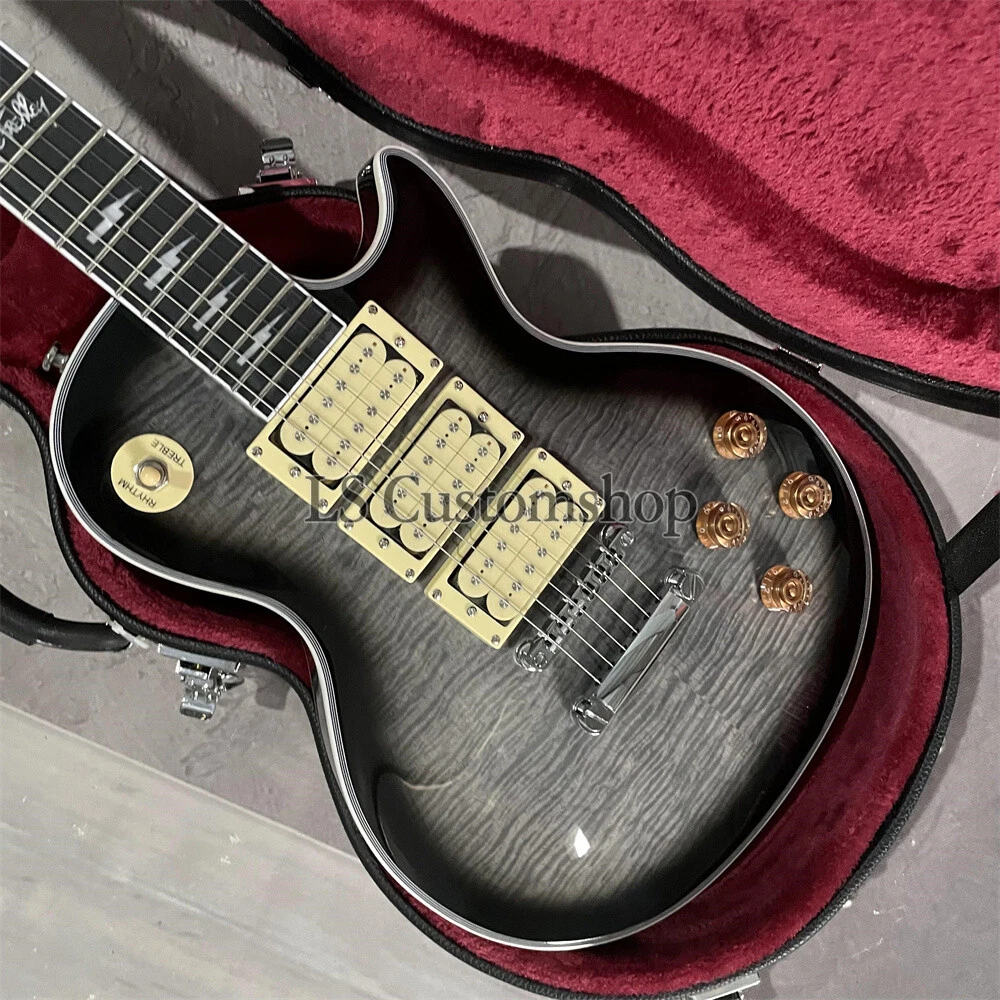 Trans Black Burst LP Ace Frehley Electric Guitar 3H Pickup Flamed
